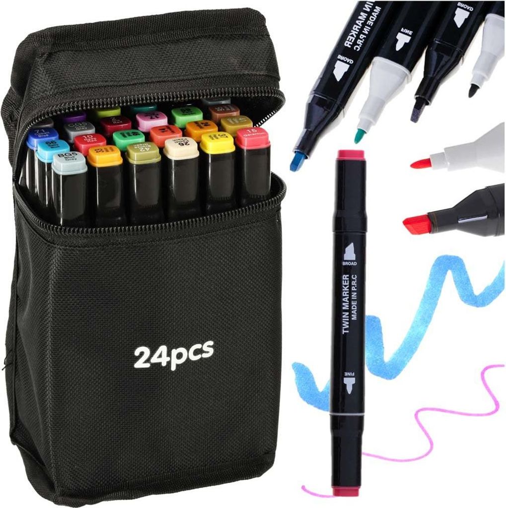Marqueurs à alcool double face en étui 24 + support Image du produit 
