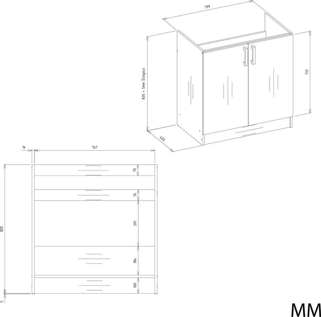 Placard de cuisine bas D-80 pour évier, décor Chêne Artisan 80cm