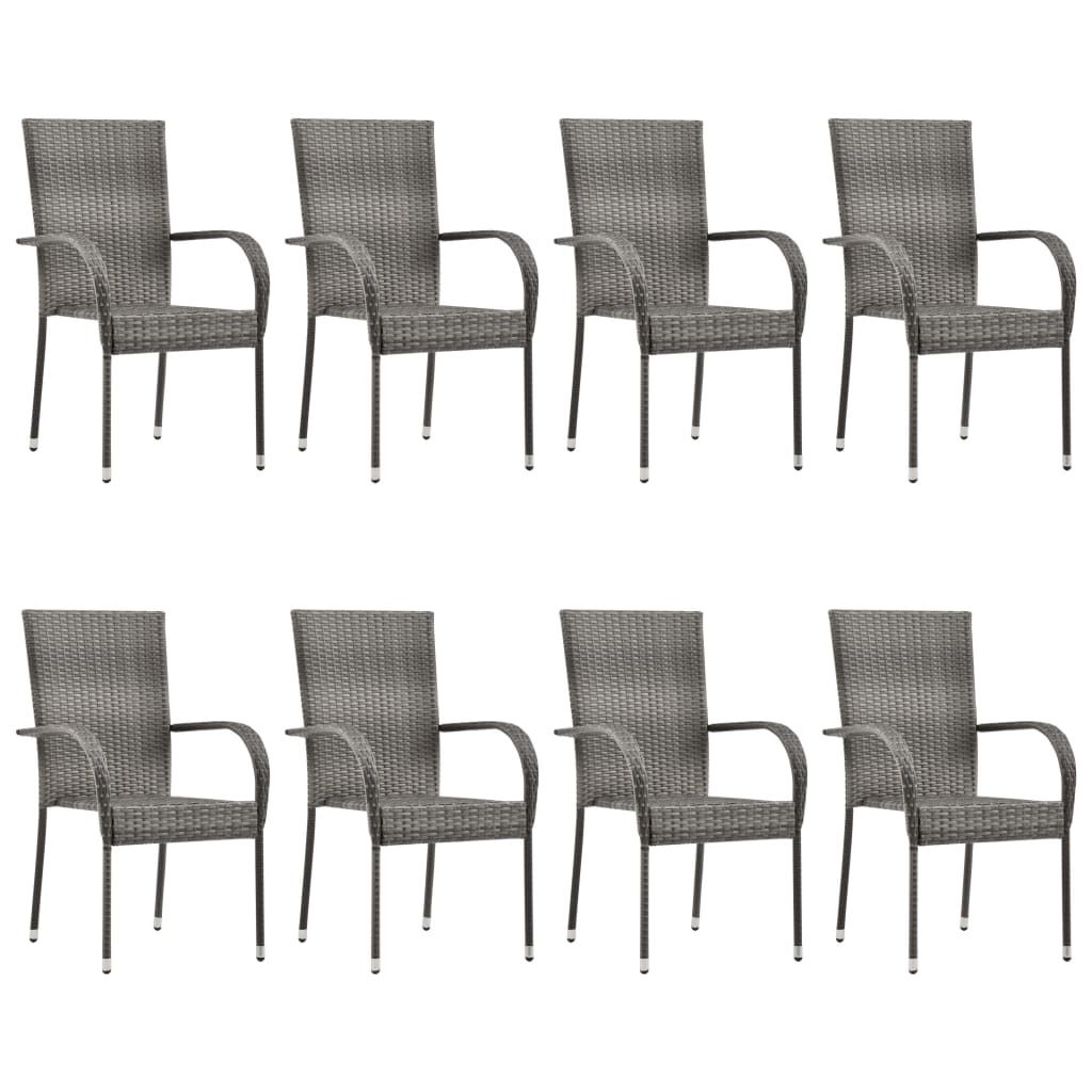 "2026 MODERNE" 9-tlg. Garten-Essgruppe - elegantes Design - Sitzgruppe/Gartenmöbel-Set - Poly Rattan Grau - Terassenmöbel NeuMöbel823208