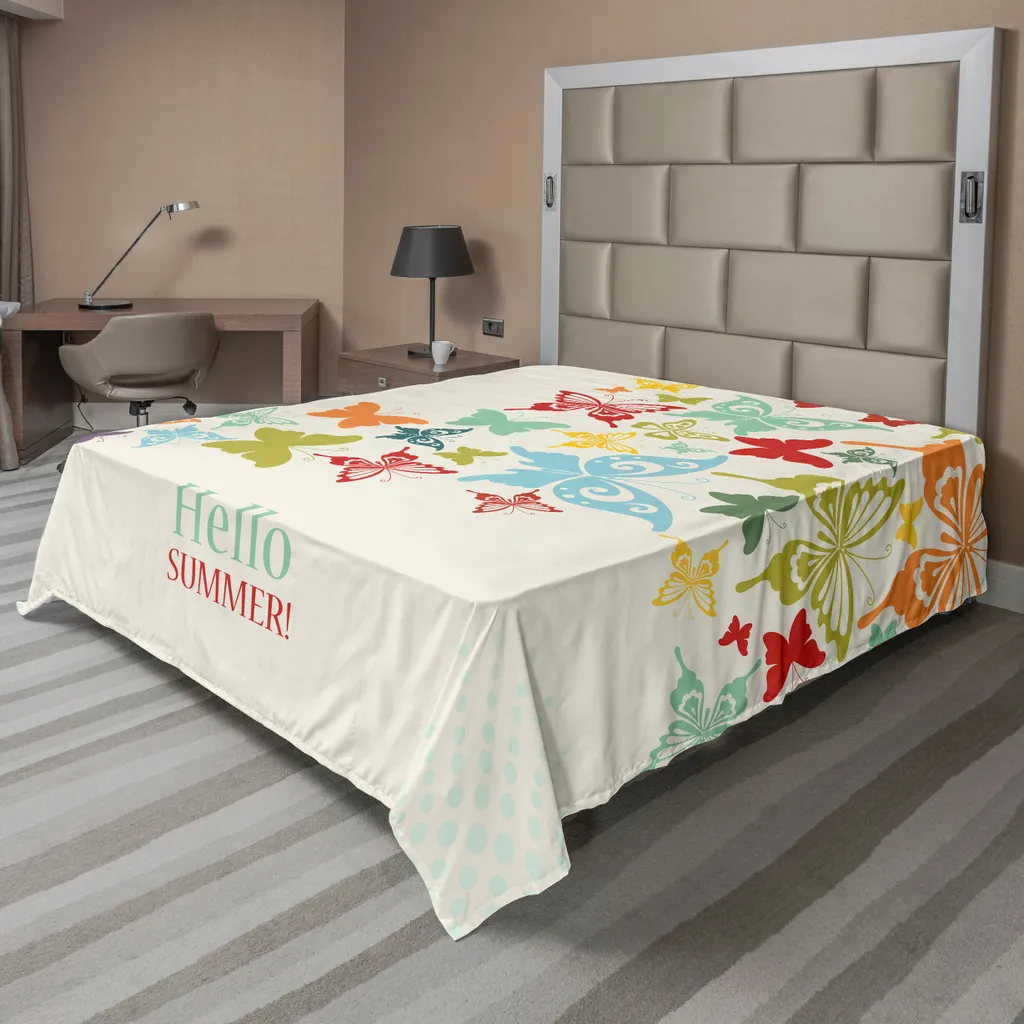 Drap plat microfibre douce motif papillons rétro multicolore 260 x 228 cm