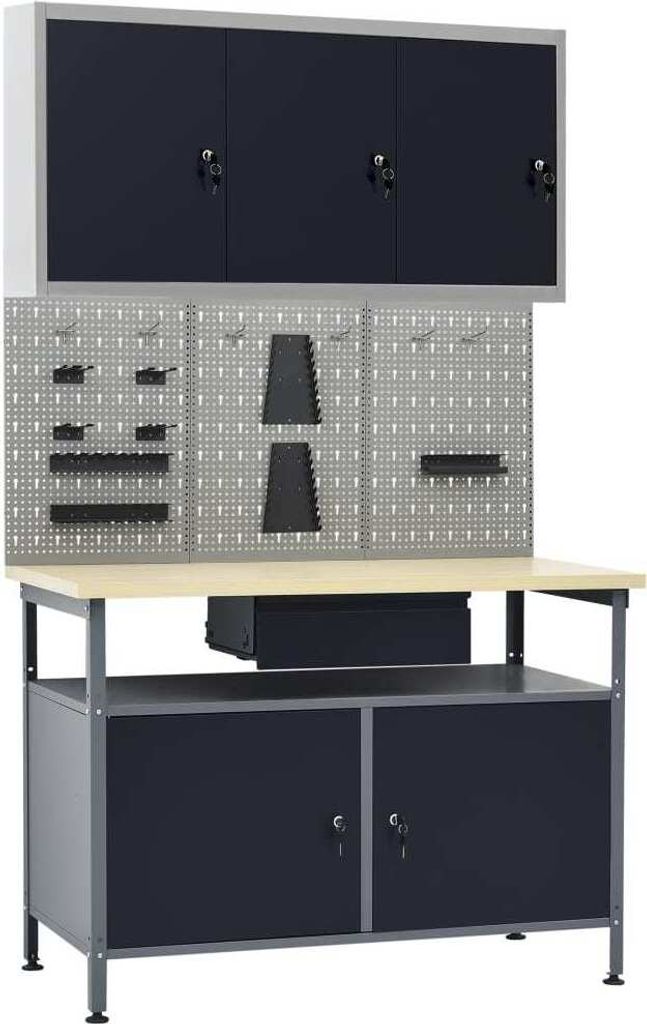 Werkbank mit 3 Werkzeugwänden und 1 Wandschrank