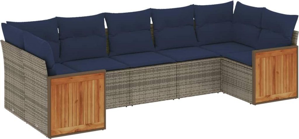 7-teiliges Gartensofa-Set mit Kissen, grau, Polyrattan