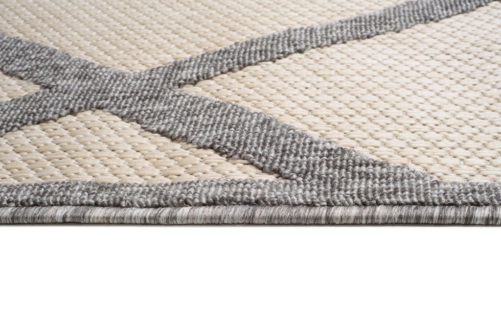 Teppich Outdoor Indoor Wohnzimmer Schlafzimmer Modern Design Terrasse Balkon Creme Grau 80 x 150 cm