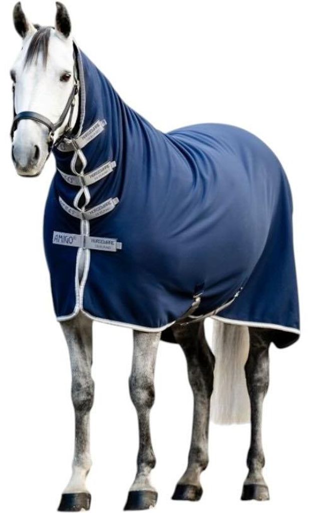 Horseware Ireland Abschwitzdecke Amigo All in 1 Jersey Cooler Mit Integriertem Halsteil Navy/Titanium Grey & Silver 160 (7'0)
