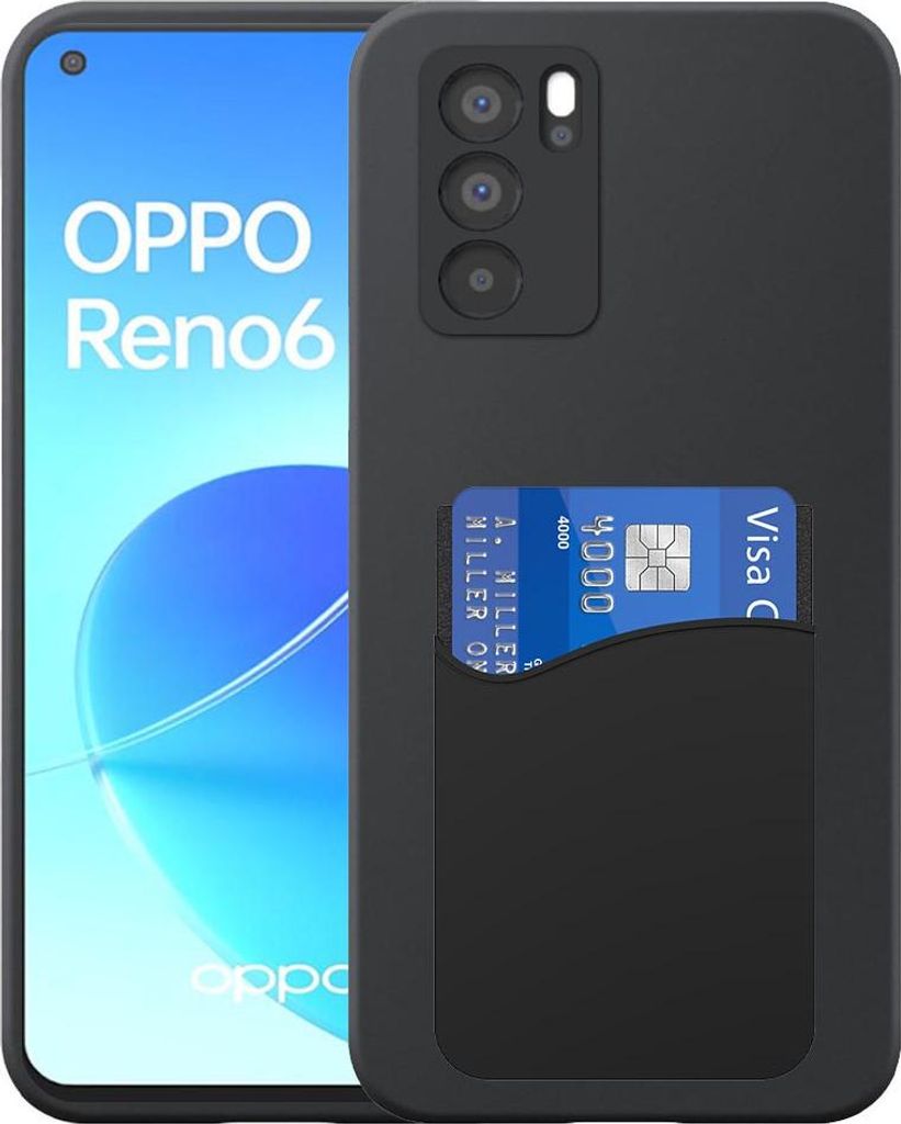 Geeignet für Oppo Reno 6 5G Phone Case mit Silikon-Kartenhalter - Flexible Back Cover Case Silikon TPU mit Silikon Cardslot - Schwarz - Smartphonics