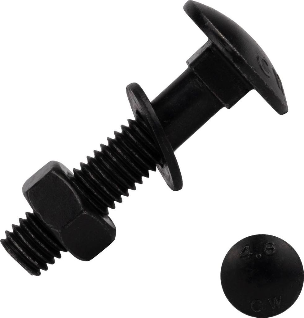 Schlossschrauben mit Mutter und Scheibe verzinkt schwarz M8 x 40 mm - pro 25 Stück