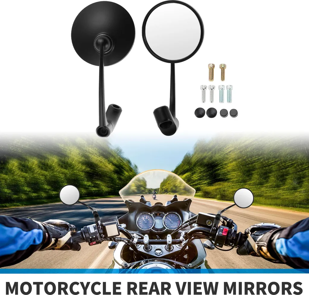 Paire de Rétroviseurs Ronds Noirs de Moto Ajustables Filetage M8 M10