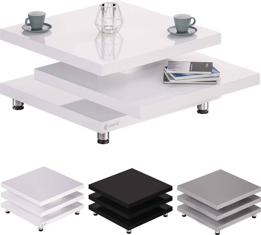 CASARIA® Couchtisch 60x60 cm Weiß Hochglanz Design Modern Produktbild 