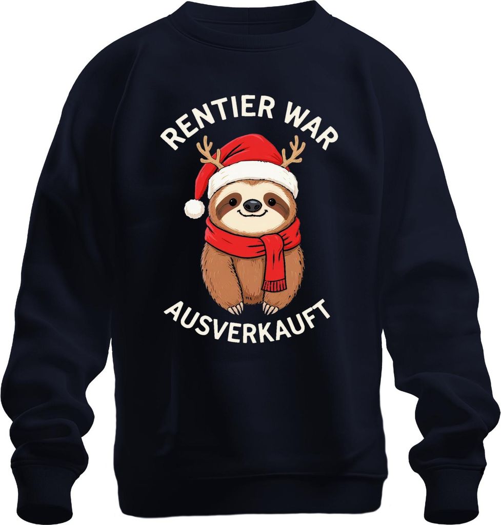 Rentier war t Faultier Weihnachten lustig Geschenk Uni Sweatshirt Pullover, Navy, XL