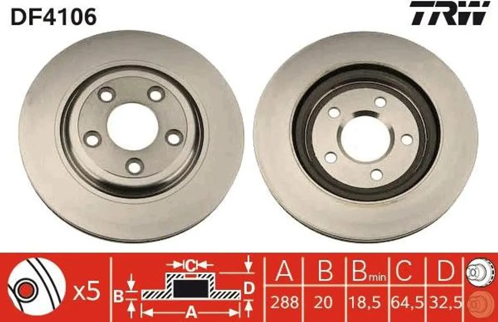 Disque de frein arrière TRW pour Jaguar S-Type et XJ série 288mm