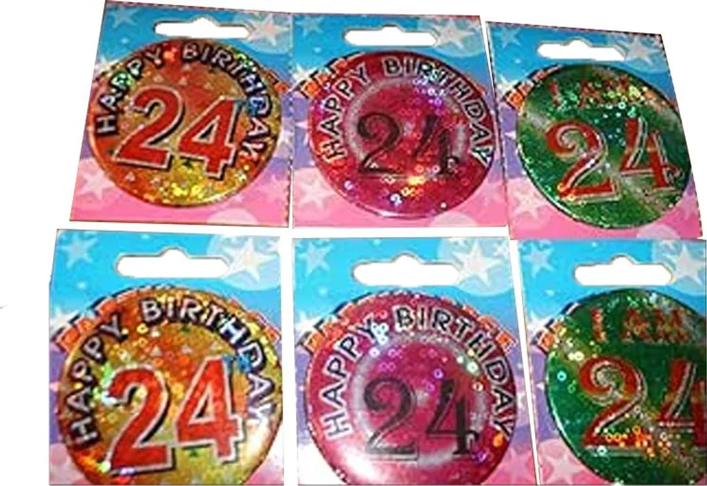 Distintivo 24° Compleanno Multicolore SG28720 | Confezione da 6 Pezzi