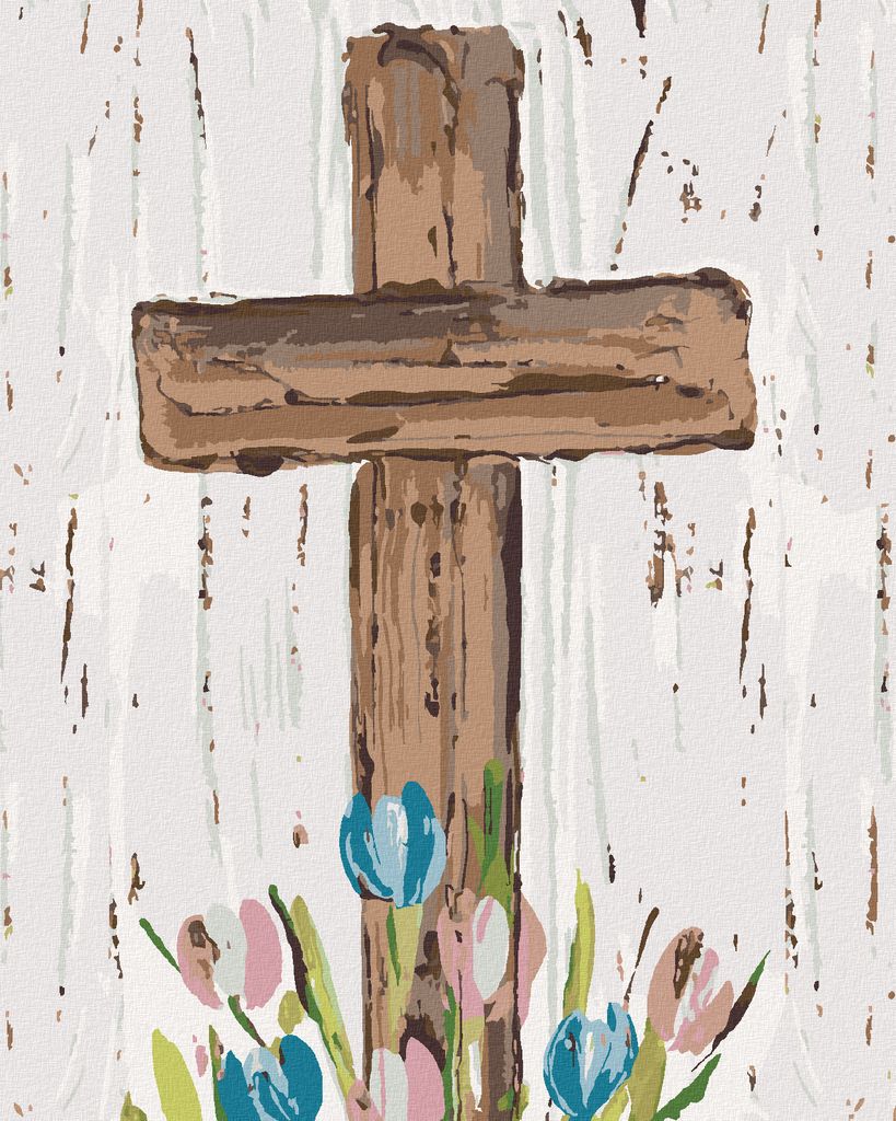 Zuty - Malen nach Zahlen - BRAUNES KREUZ MIT TULPEN (HALEY BUSCH), 40x50 cm, ohne Keilrahmen