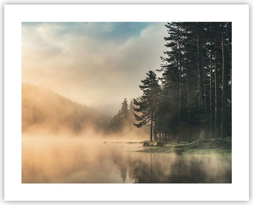 Poster - Poster ohne Rahmen - Nebel See Wald - 50x40 cm - Wand Bild - Wanddeko - Wandbilder - Kunstposter - Wandposter - Bilder - Kunstdruck - Wand...