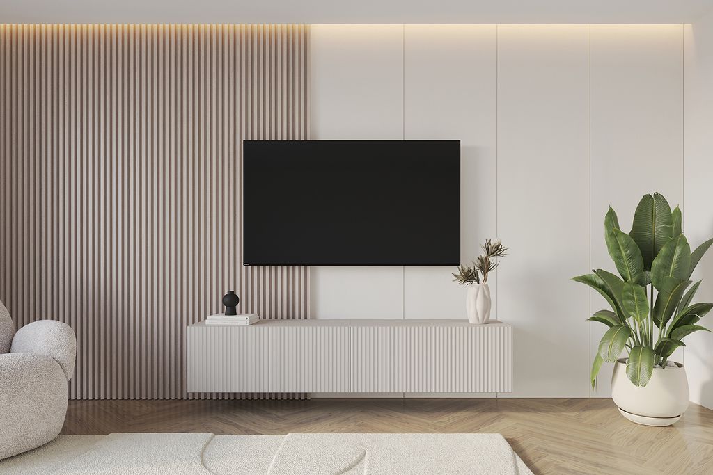 ALTDECOR TV-Schrank NOA-2-W mit Gefrästen Fronten 2x100x40x40 Lowboard hängend, TV Möbel, TV Cabinet, Fernsehtisch, Fernsehschrank, TV Kommode, ...