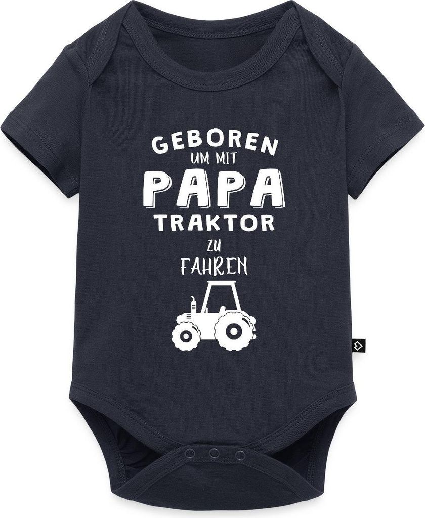 Spreadshirt Geboren Um Mit Papa Traktor Zu Fahren Kurzarm Tages Baby Body, 74 (6-9 M.), Navy