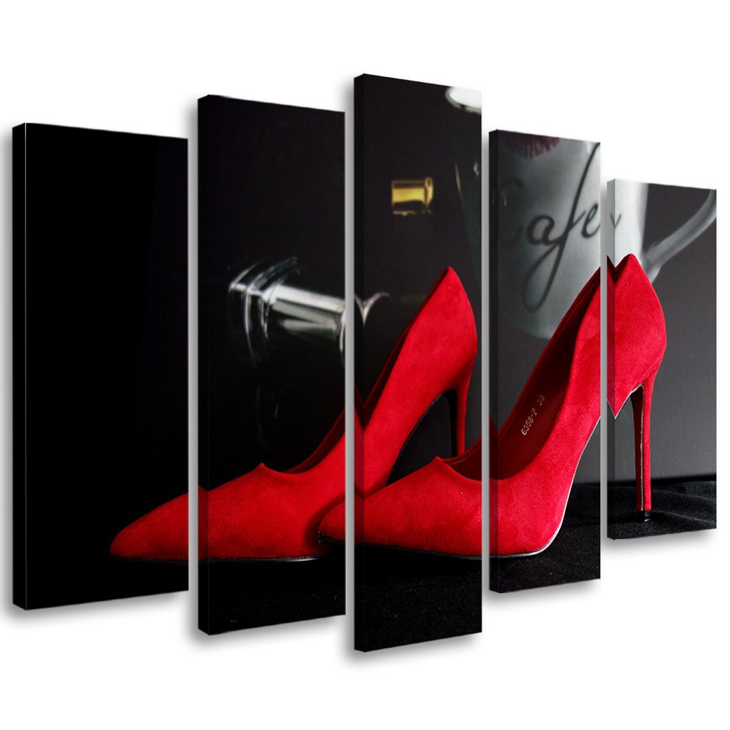 5-teiliges leinwandbild rote stilettos 100x70 cm Feeby rot wandbild bereit zum aufhängen