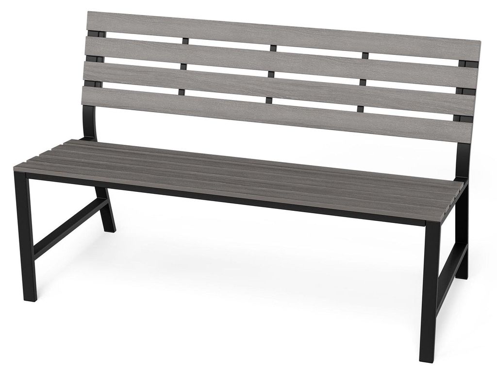 di volio Gartenbank TARZO - Grau, Sitzbank mit Lehne für Garten und Terrasse, Parkbank aus wetterfestem PS-Board in Holzoptik, 130 cm