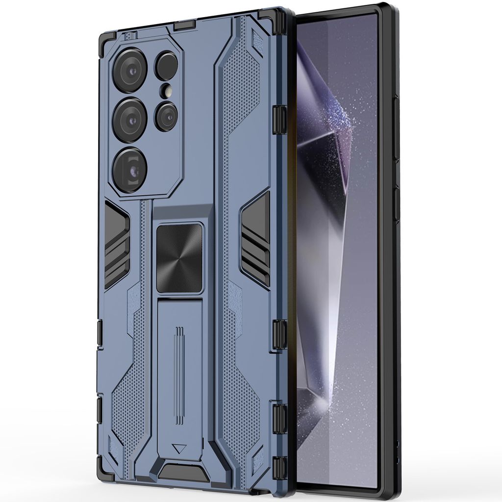 Galaxy S24 Ultra Hülle, Dual Layer PC TPU Bumper Stoßfest Ständer Schutzhülle für Samsung Galaxy S24 Ultra Blau