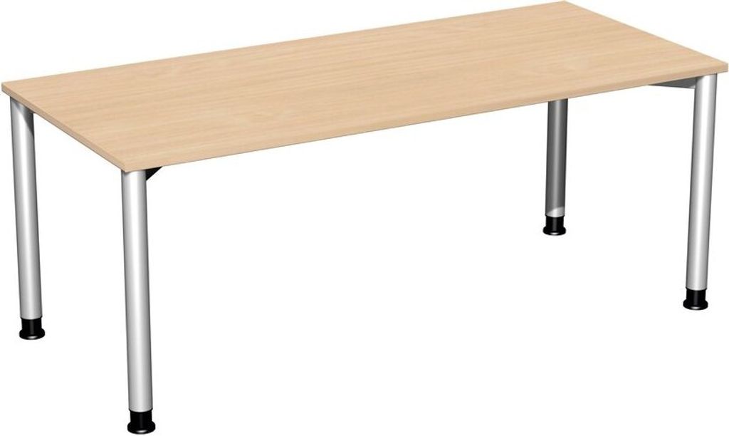 Schreibtisch, BxTxH 1800x800x680-800 mm, höhenverstellbar, Platte buche, Rundrohrgestell silber