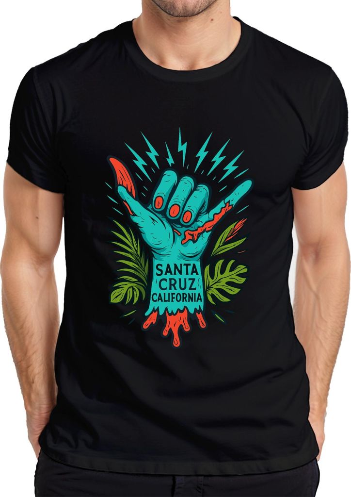 Santa Cruz California Shaka Zombiehand Tropisch Vintage Skate Herren T-Shirt, Schwarz, M