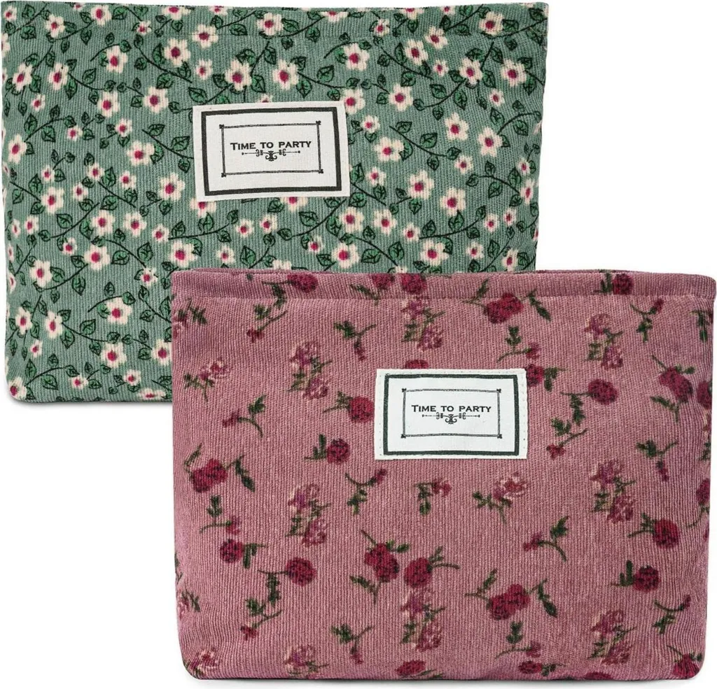 Trousse de Toilette de Voyage pour Femme en Velours Côtelé et Fleurs
