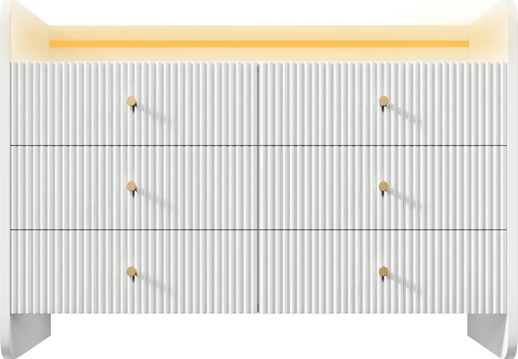 Sideboard moderne pour salon ou chambre Sweiko, commode blanche à LED