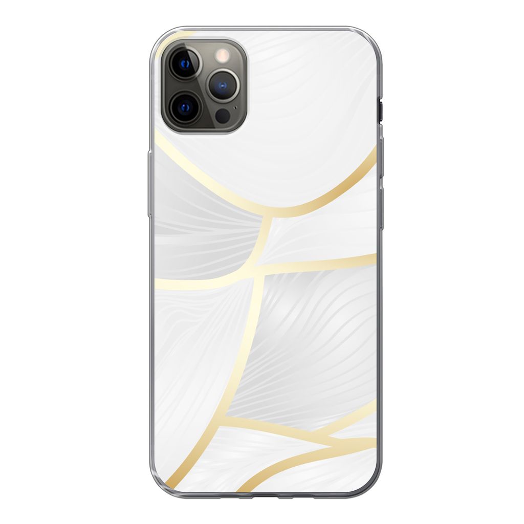 MuchoWow Handyhülle Schutzhülle Hülle für iPhone 12 Pro Max Abstraktes Muster mit goldenen Linien Silikon Softcase Handy Hülle - Hartschale
