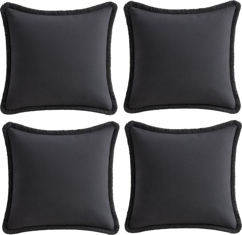 Kissenbezüge mit Fransen 55x55 cm Schwarz 4er Set Baumwolle Boho Deko Kissen