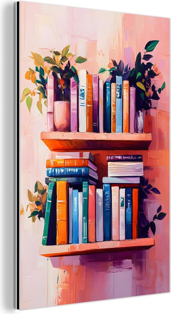 MuchoWow Wanddekoration Metall Metallbild Wandkunst 20x30 cm Regale - Bücher - Blätter MuchoWow Aluminium Gemälde - Alu Dibond Bild