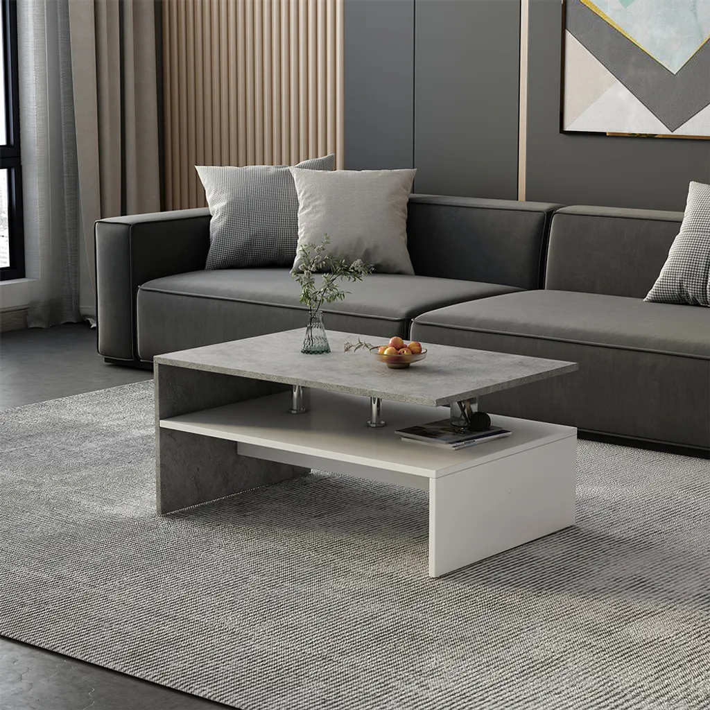 Table basse rectangulaire Vicco Mike effet béton gris 90x60 cm chic