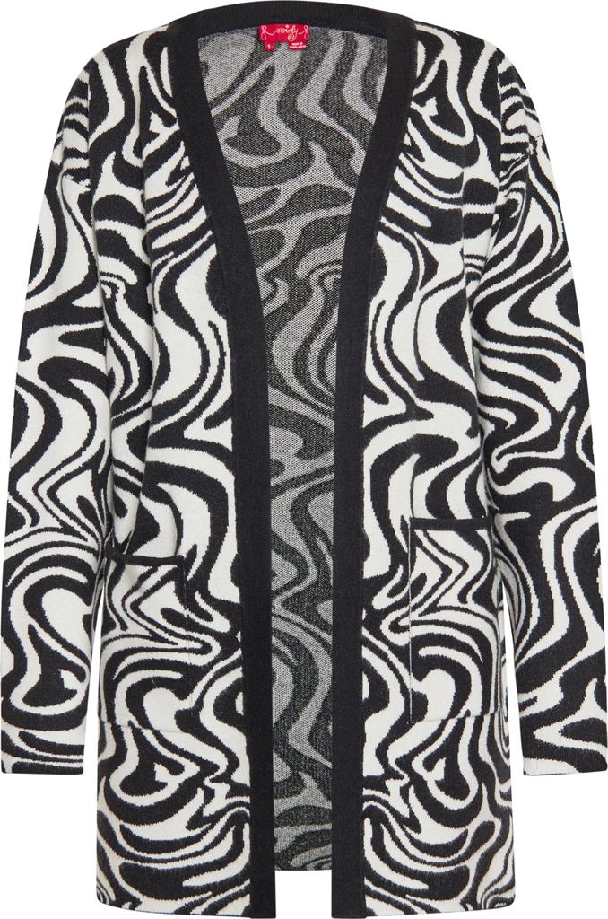 SWIRLY damen strickjacke - wollweiss schwarz, XS