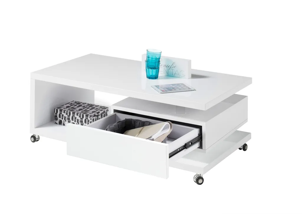 Table basse blanche Milan 110 cm facile à nettoyer et gain de place