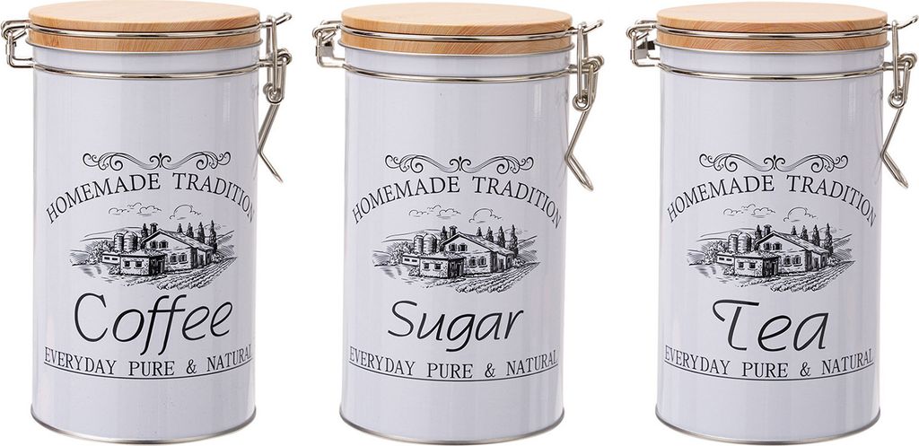 3-teiliges Kaffee-Zuckerdosen-Set, großes Fassungsvermögen, leicht zu reinigen, Mehrzweck-Metalldosen für Tee, Kaffee und Zucker mit luftdicht v...