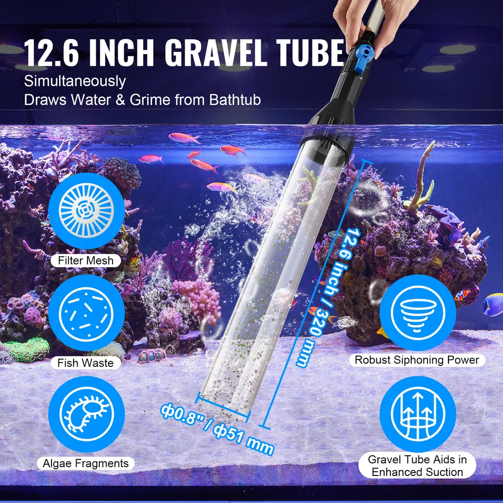 SucceBuy aspirapolvere per acquari, pulitore per ghiaia, tubo in PVC da 25 piedi, aspirapolvere per acquari, pulitore a sifone con 3 adattatori in ottone per la pulizia di ghiaia e sabbia nell'acquario, senza bisogno di elettricità - 3