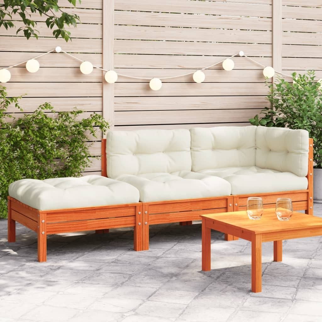 Maison Exclusive - Gartensofa mit Kissen und Hocker 3-Sitzer