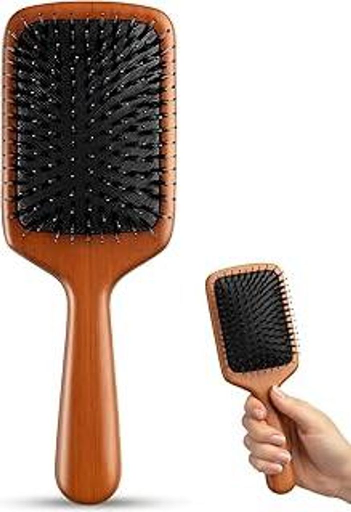Haarbürste Wildschweinborsten, Paddle Brush Mit Natürlichen Borsten, Boar Bristle Brush Für Glänzendes Haar, 23x8 cm