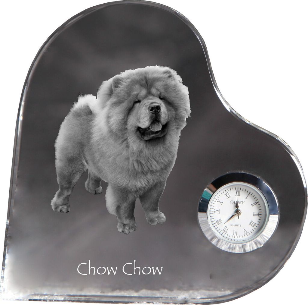 Chow Chow - Kristalluhr mit einem Hundebild, Herzregal-Uhr, personalisierte Standuhr der Marke Art-Dog