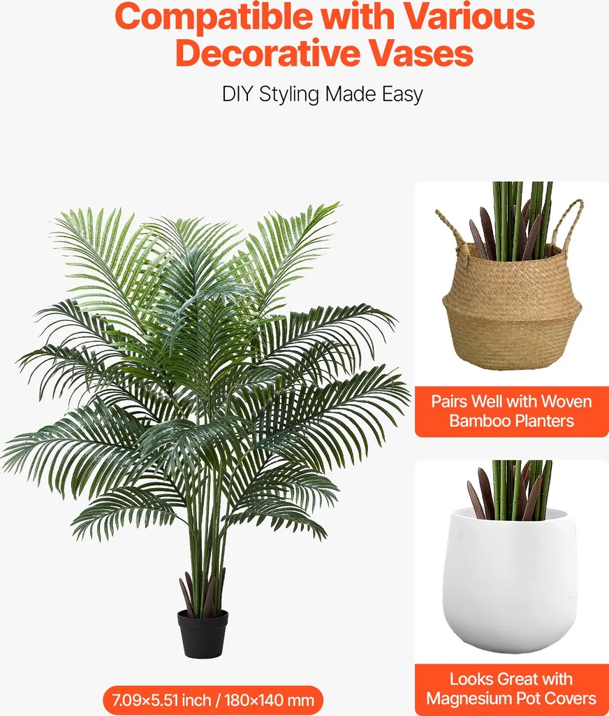 Palma d'Areca Artificiale 1,8m SucceBuy | Pianta di Seta con Vaso Bianco - 5