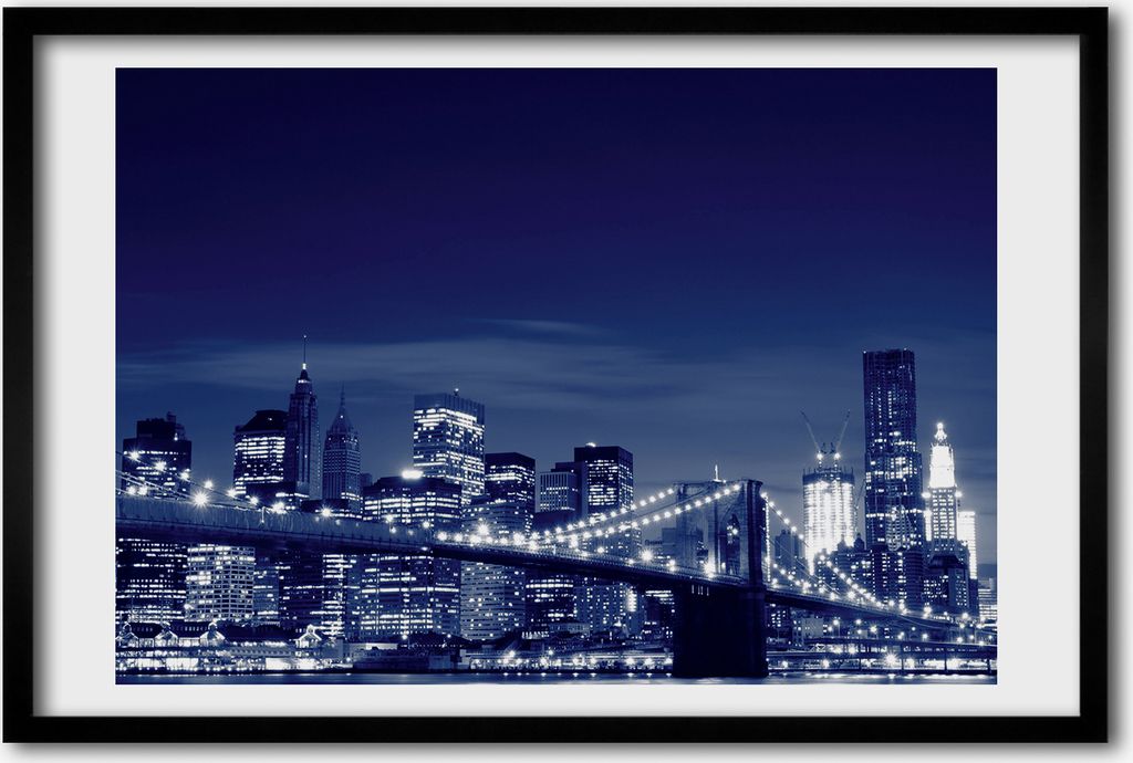 Bild 60x40 MDF-Rahmen, Wandkunst New York bei Nacht