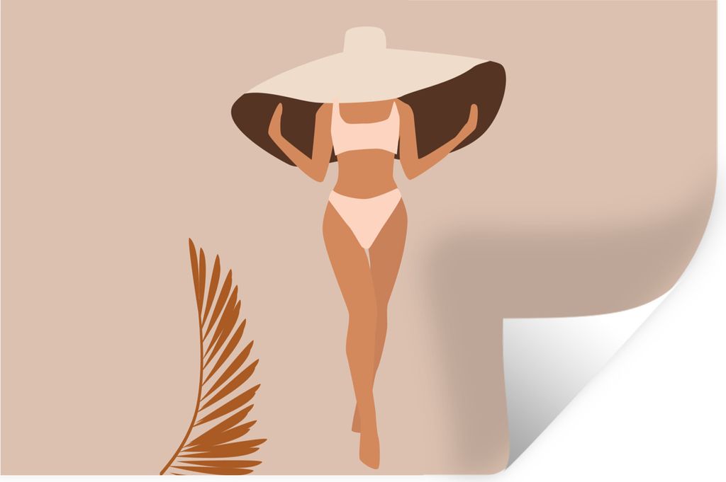 MuchoWow Wandtattoo Wandsticker Wandaufkleber Sommer - Hut - Bikini 120x80 cm Selbstklebend und Repositionierbar - Selbstklebend - Fototapeten