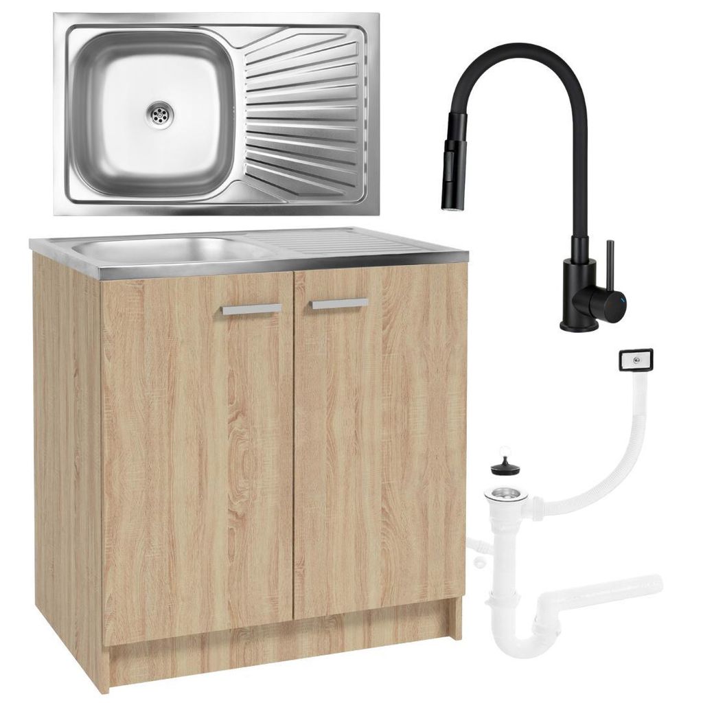 Küchenschrank Eiche Sonoma 80x50 mit Spüle und Deante Produktbild 