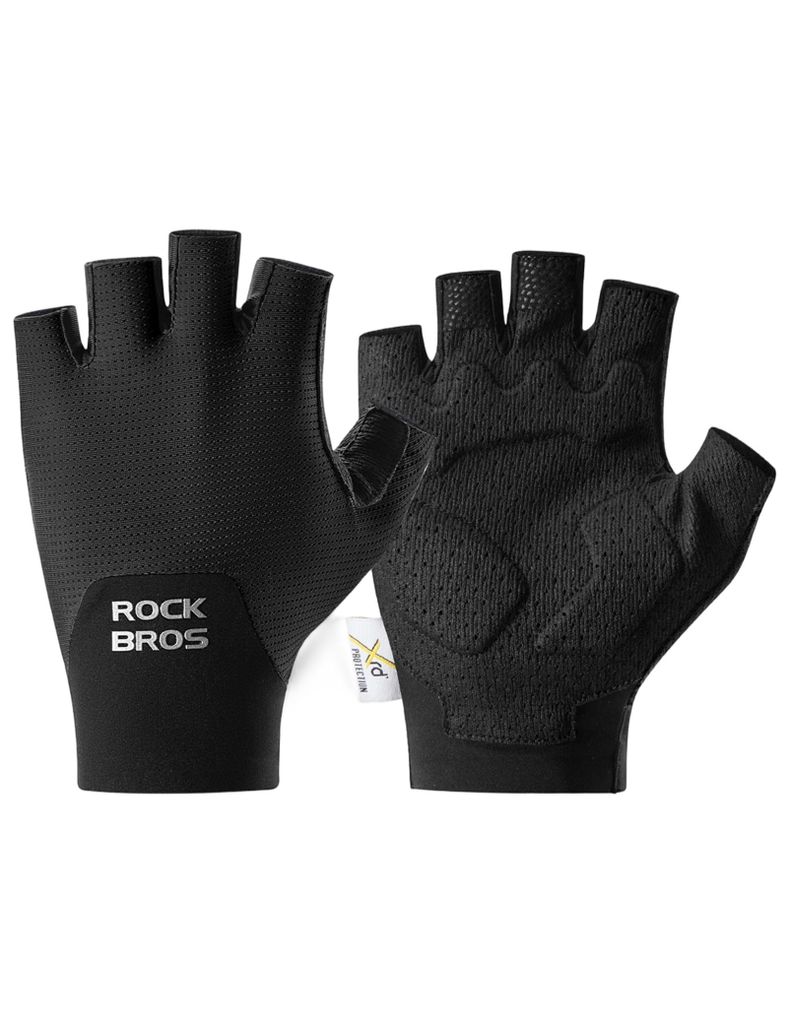 ROCKBROS Fahrradhandschuhe Halbfinger Handschuhe mit PORON XRD Polster Gepolstert Sporthandschuhe für Outdoor Herren und Damen Schwarz XL