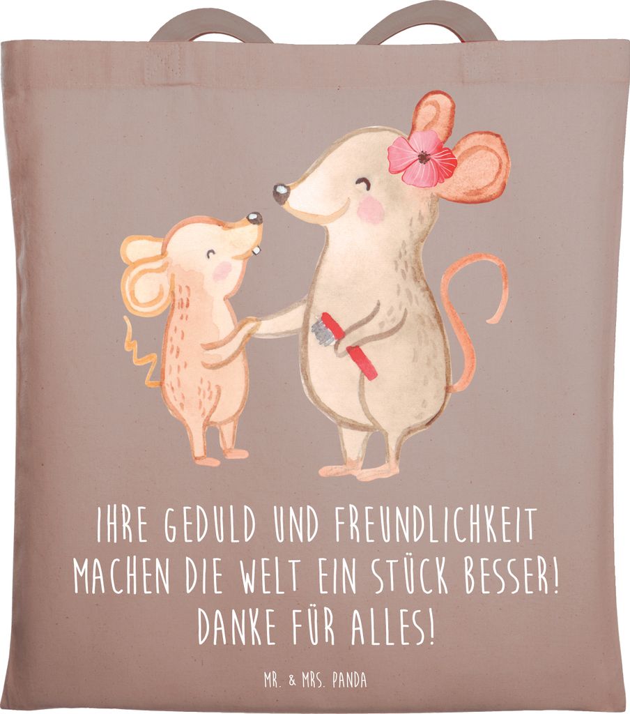 Mr. & Mrs. Panda Shopping Tasche Erzieher-Dank - Braun Pastell - Geschenk, Anerkennung, Bedanken, Aufmerksamkeit, Alltagshelden, Danke sagen, Juteb...