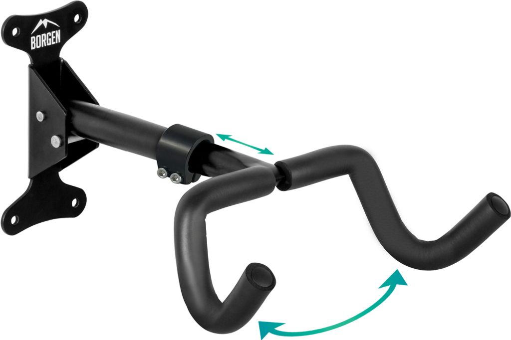 A black bicycle wall mount is shown against a white background.