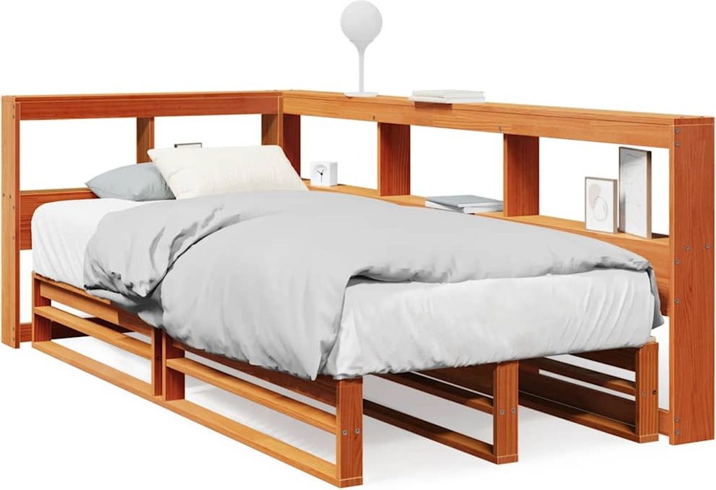 vidaXL Massivholzbett mit Regal ohne Matratze Wachsbraun 75x190 cm