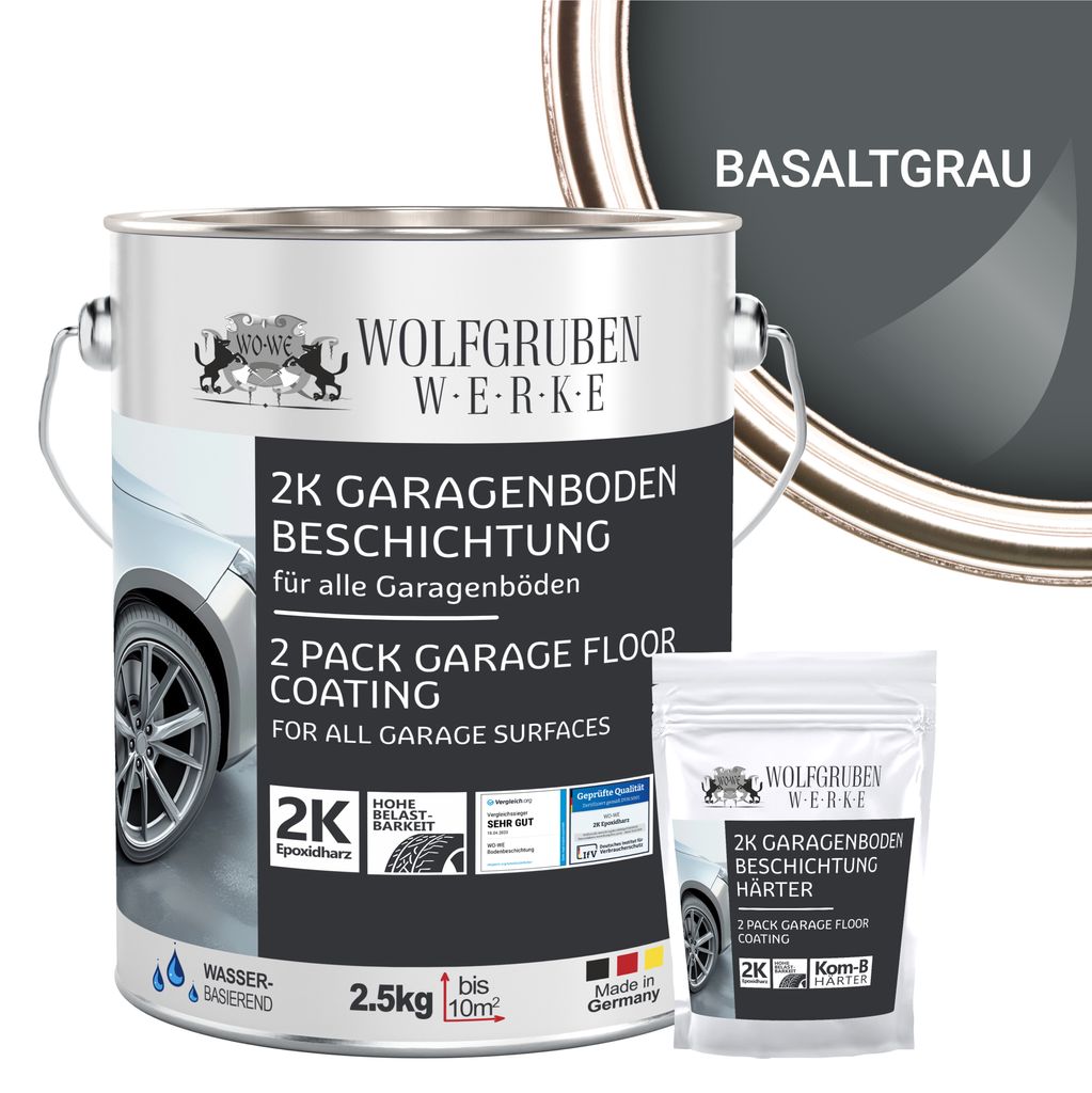 2K Garagenbodenbeschichtung Garagenfarbe Garagenbodenfarbe Epoxidharz Bodenbeschichtung für Garage Werkstatt Keller - Basaltgrau l 2,5kg