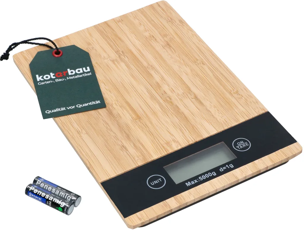 KOTARBAU Balance de cuisine électronique en bambou naturel jusqu'à 5 kg