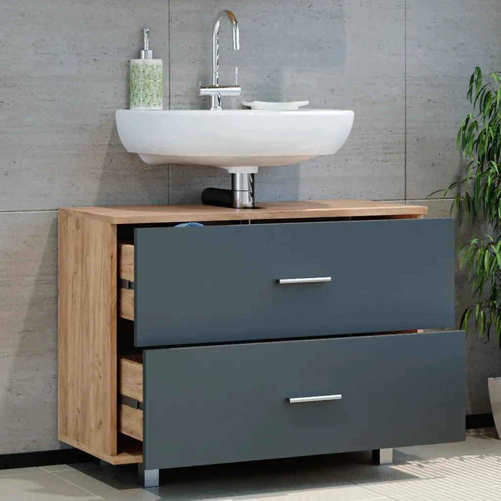 Vicco Mobile Sottolavabo Takumi – 80x58 Cm Con 2 Cassetti, Stile Japandi, Colore Artigiano