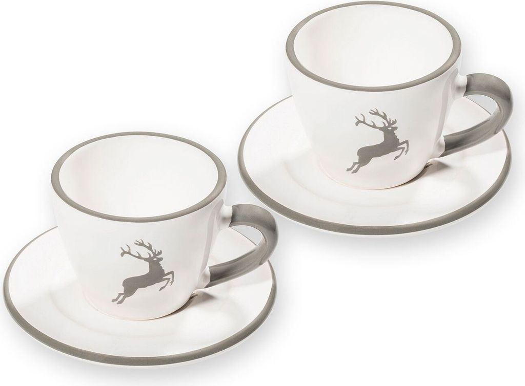 Gmundner Keramik Rosa Hirsch Espressotassen-Set für 2 Personen