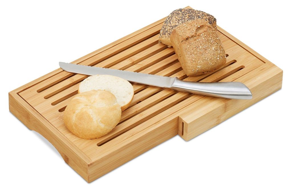 Relaxdays Brotschneidebrett mit Messer, Rechteckig, Bambus, Produktbild 